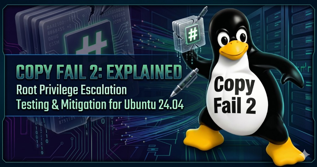 Copy Fail 2 explained banner for Ubuntu 24.04 privilege escalation testing